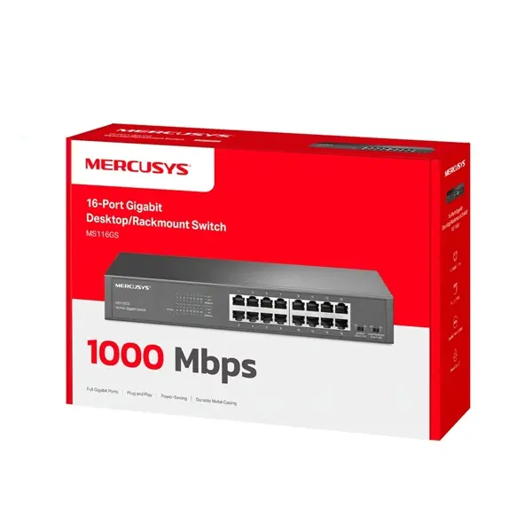 MERCUSYS Switch 16x1000Mbps, Fémházas Asztali Rackes, MS116GS – 5. kép