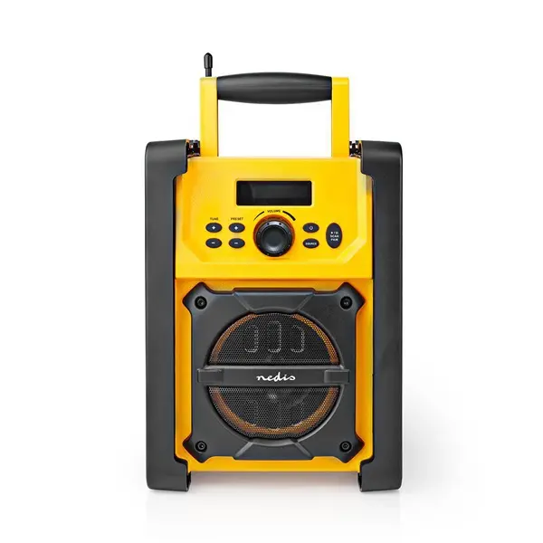 Nedis RDFM3100YW munka rádió, FM, bluetooth, rezgéscsillapítás, 15W, 20 FM állomás, 3,5 mm audióbemenet