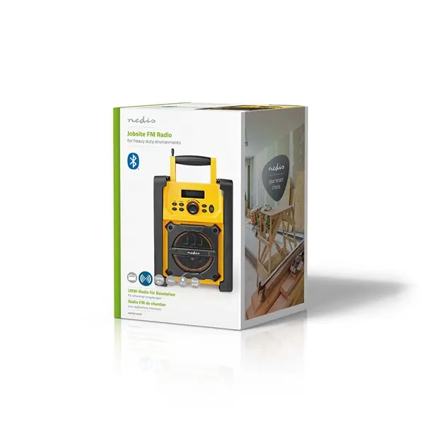 Nedis RDFM3100YW munka rádió, FM, bluetooth, rezgéscsillapítás, 15W, 20 FM állomás, 3,5 mm audióbemenet – 8. kép