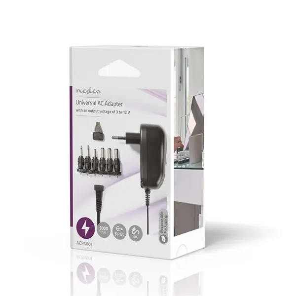 Nedis ACPA001 univerzális AC-DC tápegység, állítható 3V-12V DC 1A, 6 cserélhető táp dugó, 12W – 4. kép