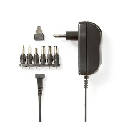 Nedis ACPA002 univerzális AC-DC tápegység, állítható 3V-12V, 1,5A, 6 cserélhetó táp dugó