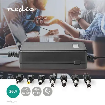 Nedis ACPA105 univerzális AC-DC tápegység, 5V-24V, 36W, 7 cserélhető táp dugó – 2. kép