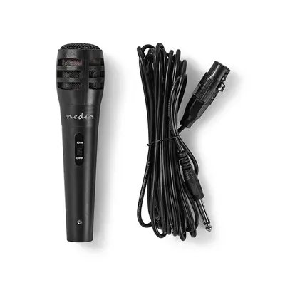 Nedis MPWD15BK dinamikus mikrofon, 5m levehető kábel, 80Hz-12kHz, 600 Omh, 75dB, utazó tok, integrált kapcsoló