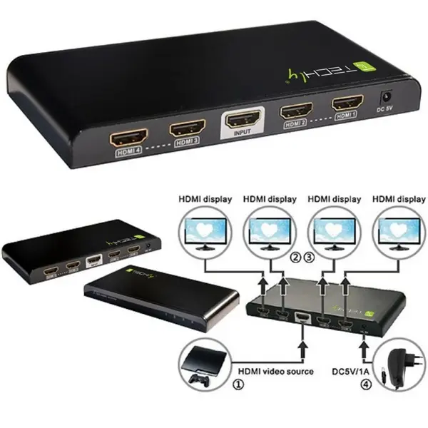 TECHLY HDMI splitter, 1 in 4 out, 30 méter, 4K Ultra HD – 2. kép