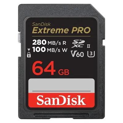 SANDISK 00215491, SDXC EXTREME PRO KÁRTYA 64GB, 280/100 MB/S, UHS-II, V60,C10