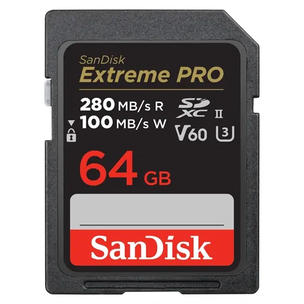 SANDISK 00215491, SDXC EXTREME PRO KÁRTYA 64GB, 280/100 MB/S, UHS-II, V60,C10