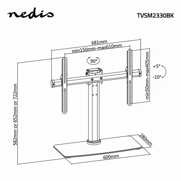 Nedis TVSM2330BK LCD TV / monitor állvány (tartó konzol) 32-65", Maximális teherbírás: 45 kg, Dönthető / Forgatható – 5. kép