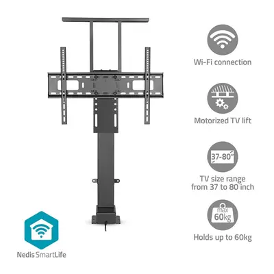 Nedis TVSM5840BK 37-80" LCD TV/Monitor motoros állvány (tartó konzol), állítható magasság 79 - 184 cm, Smart Wi-Fi, 60kg