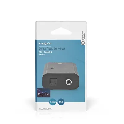Nedis digitális audió konverter ACON2509BK, digitális bemenet koax/toslink, analóg kimenet RCA