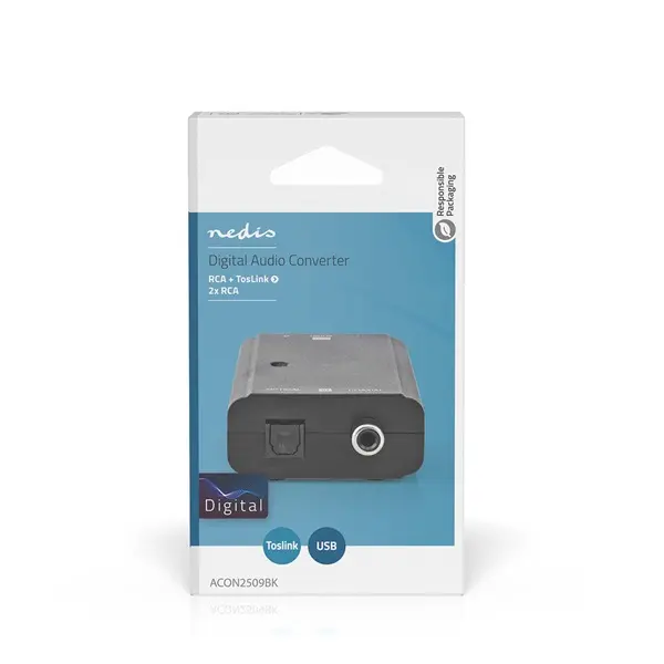 Nedis digitális audió konverter ACON2509BK, digitális bemenet koax/toslink, analóg kimenet RCA