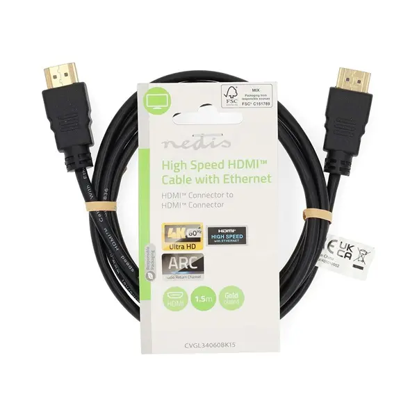 Nedis CVGL34060BK15 ultra HD HDMI kábel, HDMI dugó - dugó, 4K@60Hz, ARC, 18 Gbps, aranyozott csatlakozók, hossz 1.5m – 3. kép