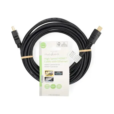 Nedis CVGL34060BK50 ultra HD HDMI kábel, HDMI dugó - dugó, 4K@60Hz, ARC, 18 Gbps, aranyozott csatlakozók, hossz 5m