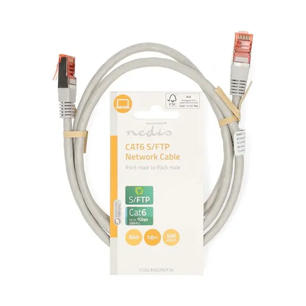 Nedis CCGL85220GY10 UTP / FTP Cat6 patch kábel, RJ45 aranyozott érintkezők, 10/100/1000 Mbit/s, hossz 1m