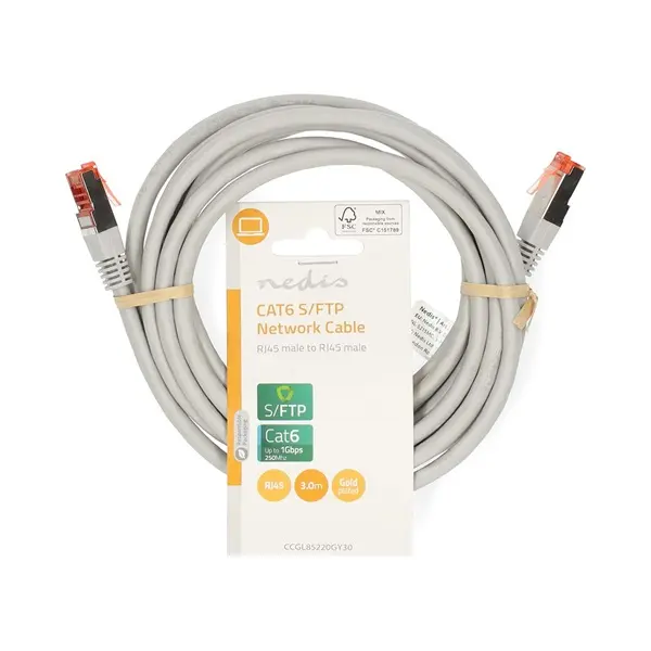 Nedis CCGL85220GY30 UTP / FTP Cat6 patch kábel, RJ45 aranyozott érintkezők, 10/100/1000 Mbit/s, hossz: 3m