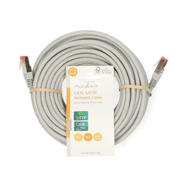 Nedis CCGL85220GY100 UTP / FTP Cat6 patch kábel, RJ45 aranyozott érintkezők, 10/100/1000 Mbit/s, hossz 10m