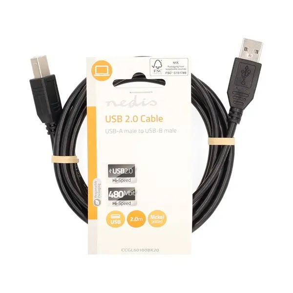 Nedis CCGL60100BK20 USB2.0, USB A - B kábel, 480Mbs, 10W, hossz 2m – 3. kép