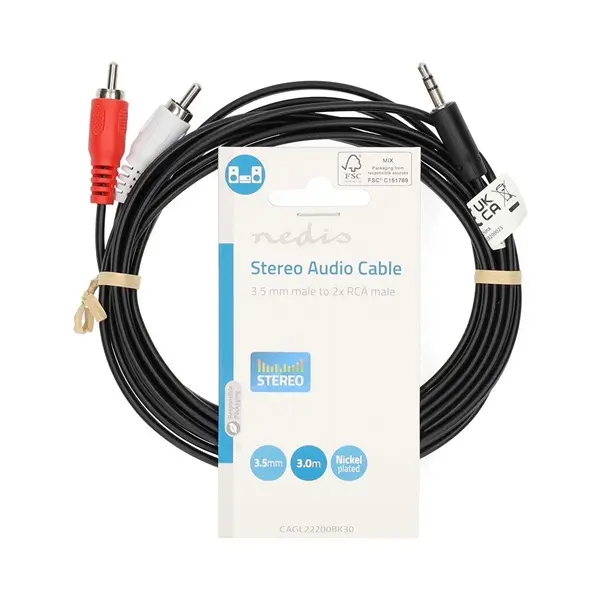 Nedis CAGL22200BK30 sztereo audió kábel, 3,5 Jack dugó - 2 X RCA dugó, hossz 3m – 3. kép