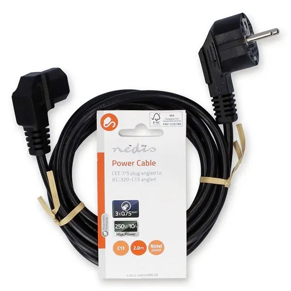 Nedis CEGL10020BK20 tápkábel IEC-320-C13, 3 x 0.75 mm, pipa csatlakozó, hossz 2m – 3. kép