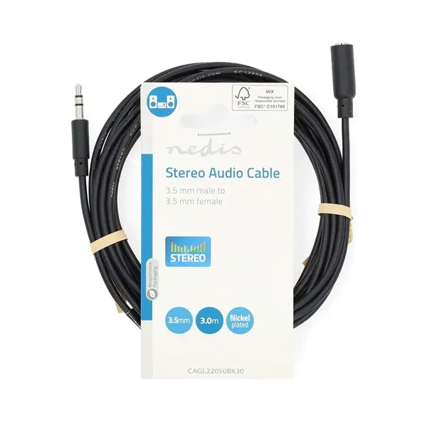 Nedis CAGL22050BK30 3,5mm jack hosszabító hábel, 3,5mm sztereo jack dugó - 3,5mm sztereo jack aljzat, hossz 3m – 3. kép