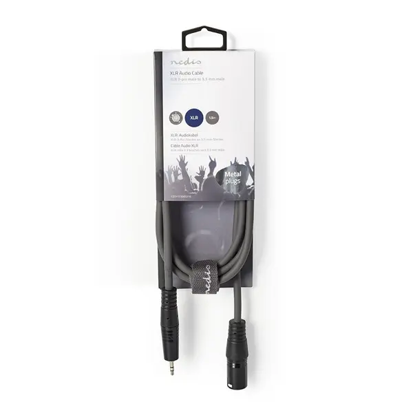 Nedis COTH15300GY15 balanced/szimmetrikus félprofi audio kábel, 3,5mm jack dugó - 3p XLR dugó, 1.5m, rugalmas – 3. kép