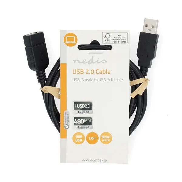 Nedis CCGL60010BK10 USB A-A (Male/Female) hosszabító / toldó kábel, USB2.0, hossz: 1m – 3. kép