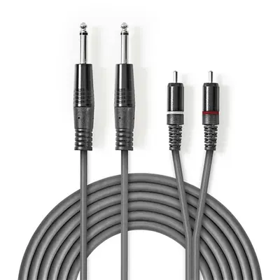Nedis COTH23320GY15 félprofi audio kábel, 2 x 6,35mm mono jack dugó - 2 X RCA dugó, hossz 1.5m, rugalmas – 2. kép