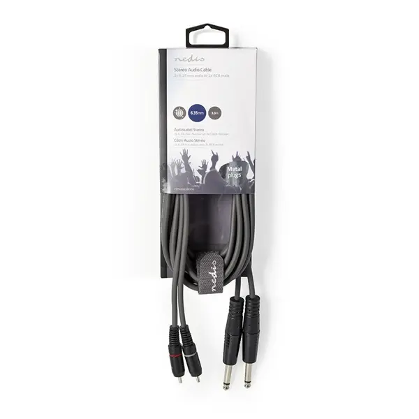 Nedis COTH23320GY30 félprofi audio kábel, 2 x 6,35mm mono jack dugó - 2 X RCA dugó, hossz 3m, rugalmas – 3. kép
