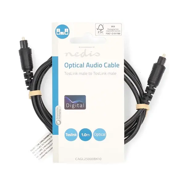 Nedis CAGL25000BK10 optikai audió kábel, TosLink dugó, hossz 1m – 3. kép