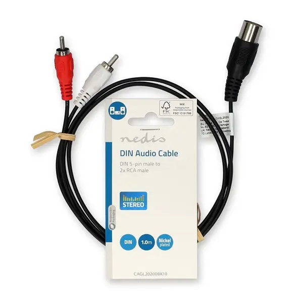 Nedis CAGL20200BK10 audio kábel 5p DIN dugó - 2 x RCA dugó, hossz 1m – 3. kép