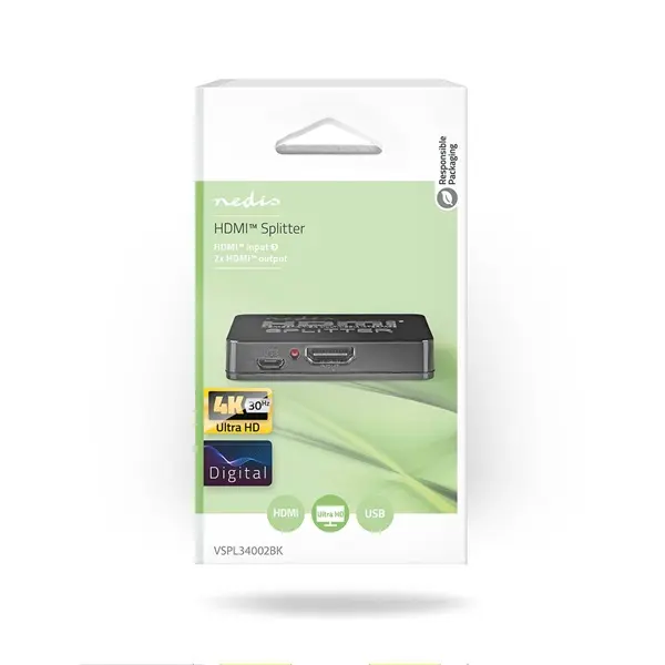 Nedis VSPL34002BK HDMI splitter, 1 x HDMI be - 2 x HDMI ki, HDMI1.4 (4K 30Hz) – 5. kép
