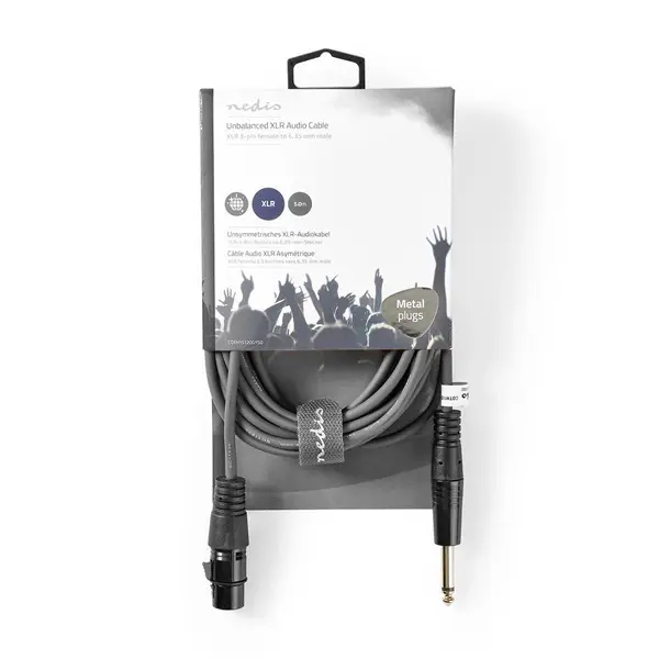 Nedis COTH15120GY50 unbalanced / asszimetrikus félprofi audio kábel, 6,35mm mono jack dugó - 3p XLR aljzat, hossz 5m – 3. kép