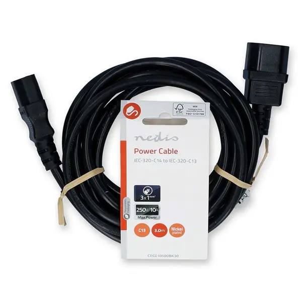 Nedis CEGL10500BK30 tápkábel IEC-320-C14 - IEC-320-C13, 3 x 1mm, hossz 3m – 3. kép