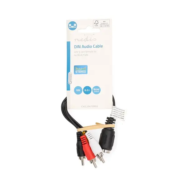 Nedis CAGL20475BK02 audio kábel 5p DIN aljzat - 4 x RCA dugó, hossz 0.20m – 3. kép