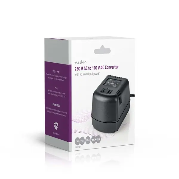 Nedis POCO101 tápegység, feszültség átalakító, konverterr 230V - 110V. 75W, USA – 6. kép