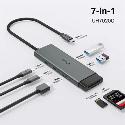 TP-LINK USB Type-C HUB 7 portos 1xHDMI + 1xPD 100W +1xUSB-C + 2xUSB +1xSD + 1xMicro SD, UH7020C – 2. kép