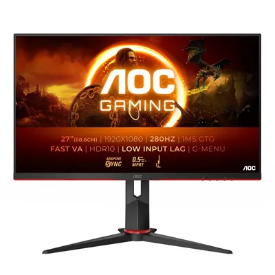 AOC Gaming 280Hz monitor 27" 27G2ZN3/BK, 1920x1080, 16:9, 300cd/m2, 0,5ms, 2xHDMI/DisplayPort, áll. mag. pivot
