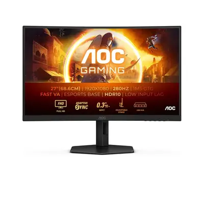AOC Ívelt Gaming 280Hz monitor 27" C27G4ZXU, 1920x1080, 16:9, 300cd/m2, 0,3ms, HDMIx2/DisplayPort/USBx4