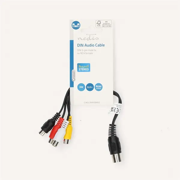 Nedis CAGL20450BK02 DIN audio kábel, DIN 5 tűs dugó - 4x RCA aljzat, 0,20m – 3. kép
