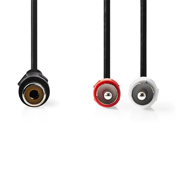 Nedis CAGB24020BK02 sztereo audio kábel, 1x RCA aljzat - 2x RCA dugó, 0,20m