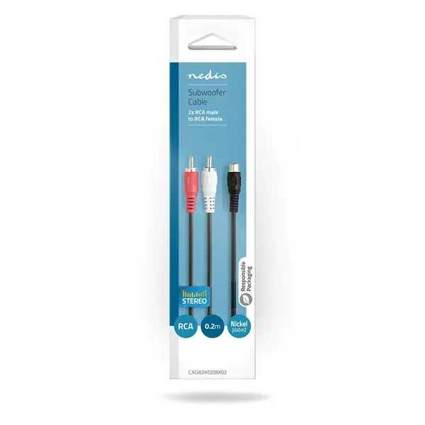 Nedis CAGB24020BK02 sztereo audio kábel, 1x RCA aljzat - 2x RCA dugó, 0,20m – 3. kép