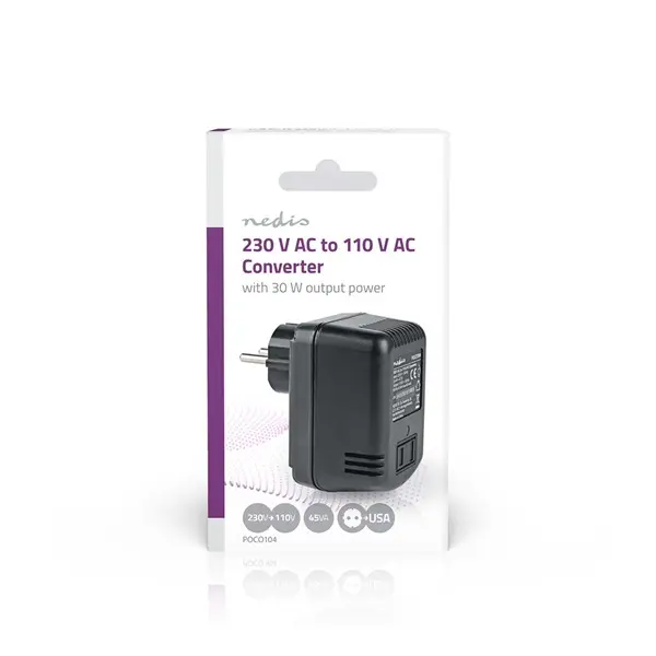 Nedis POCO104 tápegység, feszültség átalakító, konverter, 230V AC - 110V AC, 30W, USA – 3. kép