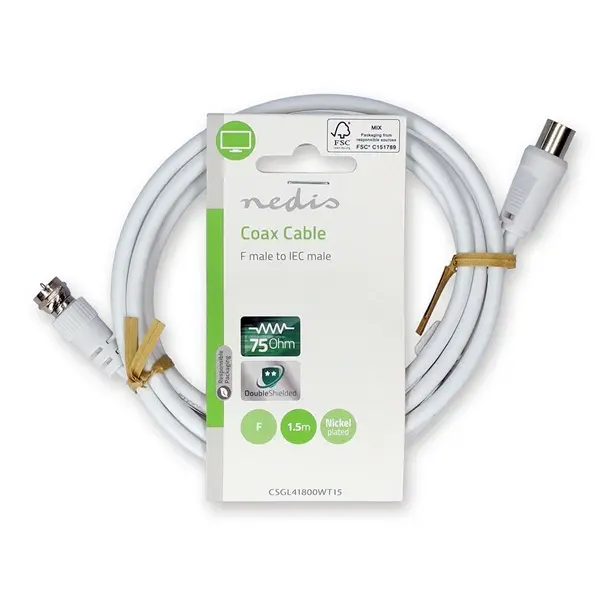 Nedis CSGL41800WT15 F dugó - koax dugó kábel, 75 Ohm, dupla árnyékolás, 1.5m – 3. kép