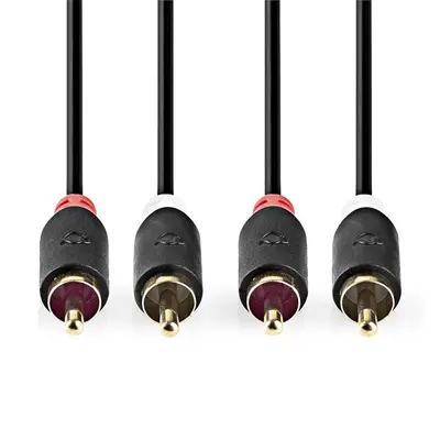 Nedis CABW24200AT10 sztereo audió kábel 2x RCA férfi, 2x RCA férfi, Aranyozott, 1 m , kerek, Antracit