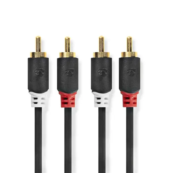 Nedis CABW24200AT10 sztereo audió kábel 2x RCA férfi, 2x RCA férfi, Aranyozott, 1 m , kerek, Antracit – 2. kép