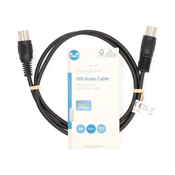 Nedis CAGL20000BK10 DIN audio kábel, DIN 5 tűs dugó, Nikkelezett, 1m
