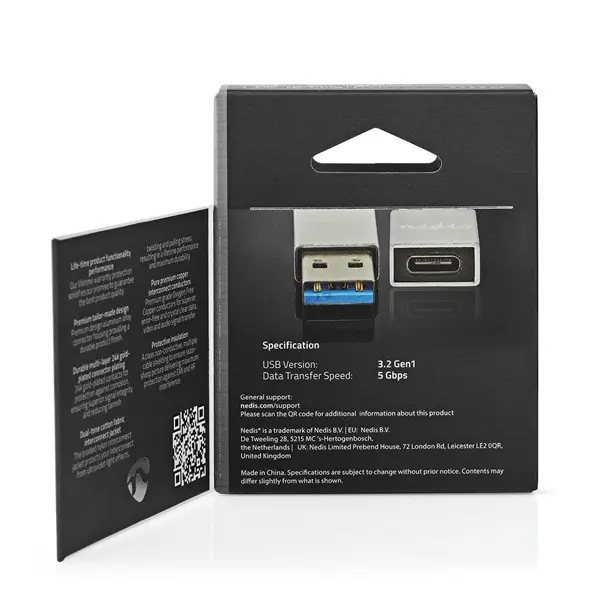 Nedis CCTB60925AL USB-A adapter, USB 3.2 Gen 1, USB-A férfi, USB-C™ anya, 5 Gbps, kerek, Nikkelezett, Ezüst – 7. kép