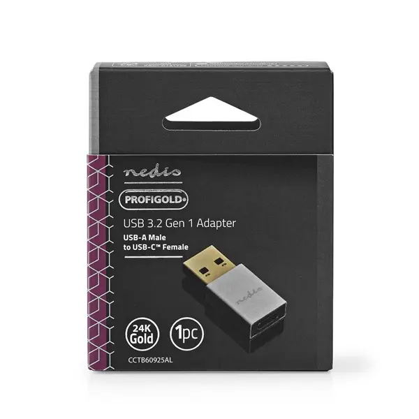 Nedis CCTB60925AL USB-A adapter, USB 3.2 Gen 1, USB-A férfi, USB-C™ anya, 5 Gbps, kerek, Nikkelezett, Ezüst – 8. kép