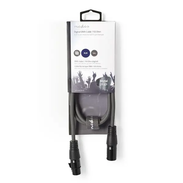 Nedis COTH15012GY10 DMX adapter kábel, XLR 3 tűs dugó, XLR 3 tűs anya, Nikkelezett, 1,00 m, kerek, PVC, Sötétszürke – 3. kép