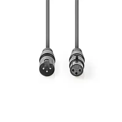 Nedis COTH15012GY15 DMX adapter kábel, XLR 3 tűs dugó, XLR 3 tűs anya, Nikkelezett, 1,5 m, kerek, PVC, Sötétszürke – 2. kép