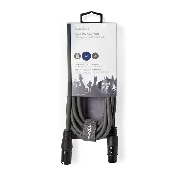 Nedis COTH15012GY30 DMX adapter kábel, XLR 3 tűs dugó, XLR 3 tűs anya, Nikkelezett, 3 m, kerek, PVC, Sötétszürke – 3. kép